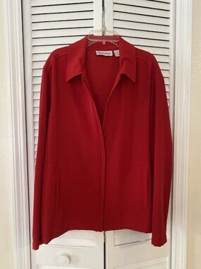 Tanjay Red Zipper Jacket Shacket Womens Sz 14 Business Casual Fall Cozy